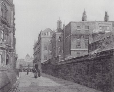 Det forsvundne London: Passage i Spring Gardens fra Trafalgar Square til Mall (litografi) af John Crowther