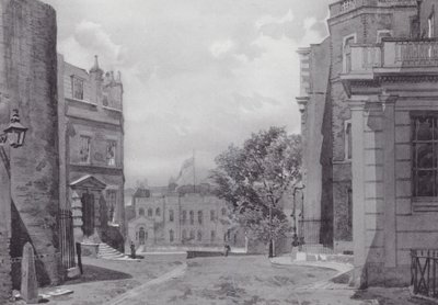 Det forsvundne London: Whitehall Yard, Vanbrughs hus i baggrunden (litografi) af John Crowther