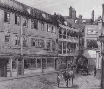 Det forsvundne London: Gården ved George Inn, Borough (litografi) af John Crowther