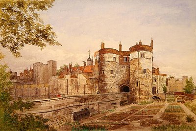 Udsigt over Tower of London, der viser Byward Tower, Beauchamp Tower, Devereux Tower og St. Thomas Tower af John Crowther