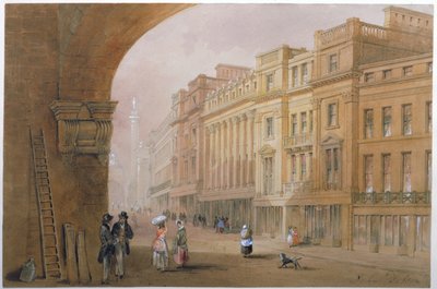 Udsigt over Grey Street, Newcastle upon Tyne (bc, blæk og wc på papir) af John Dobson