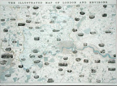 The Illustrated Map of London and Environs, c.1845-55 (farve litho) af John Dower