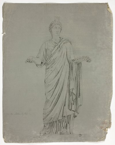 Antik statue af stående gudinde med udstrakte arme af John Downman