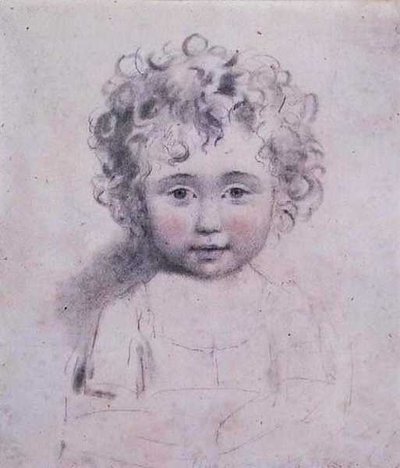 No.1869d Lady Strathmores yngste datter, ca. 1786 (grafit, sort og rødt kridt på papir) af John Downman