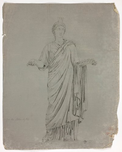 Antik statue af stående gudinde med udstrakte arme af John Downman