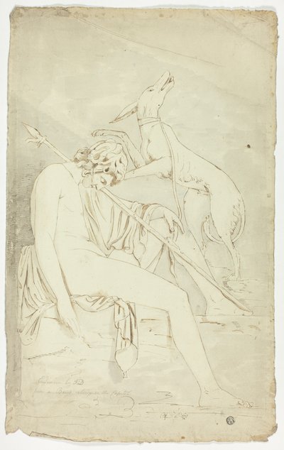 Gammelt bas-relief af sovende jæger og hund af John Downman