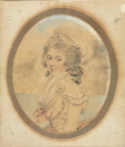 Ung dame med en lyserød sløjfe på hendes bodice, 1792. af John Downman