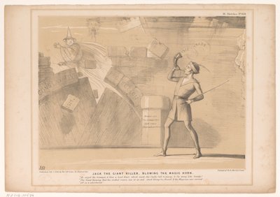 Spotprent mødte John Russell Jack den gigantiske morder, der blæser i det magiske horn (titel på objekt) HB Sketches (serietitel på objekt) af John Doyle