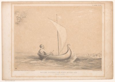 Spotprent mødte Lord Russell i en støvle Sejler for vinden, Med Breakers forude. En smal flugt (titel på objekt) HB Sketches (serietitel på objekt) af John Doyle