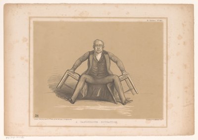Tegnefilm med Robert Peel, der falder mellem to stole En farlig situation (titel på objekt) HB Sketches (serietitel på objekt) af John Doyle