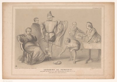 Spotprent mødte premier Robert Peel og Joseph Hume Catherine og Petruchio. Designet af Mr. D