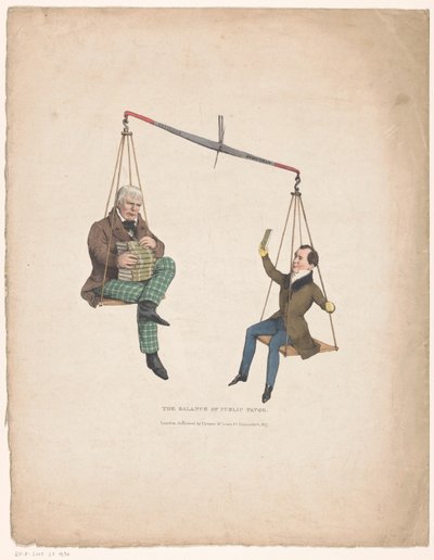 Vægten med forfatterne Walter Scott og Thomas Moore Balancen mellem offentlig gunst (titel på objekt) af John Doyle