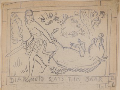 Diarmuid Slays the Boar (blyant) af John Duncan