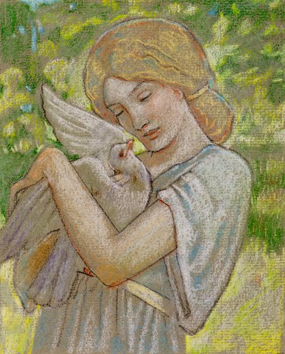 Pige med en due (pastel) af John Duncan