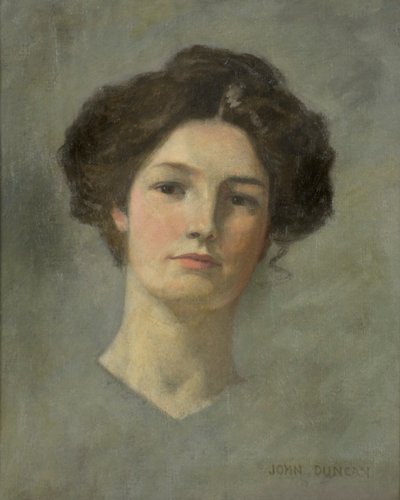 Portræt af en dame, ca. 1900 (olie på lærred) af John Duncan