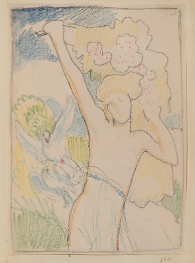 Uden titel [Kvindelig figur og duer] (blyant) af John Duncan