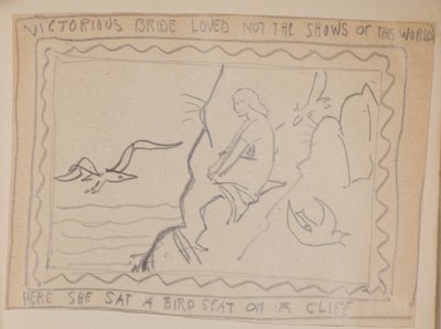 Den sejrrige brud elskede ikke denne verdens shows - Her sad hun på et fuglesæde på en klippe (blyant) af John Duncan