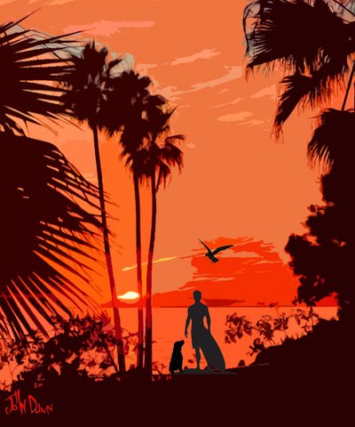 Surferhund – Tropisk solnedgang af John Dunn