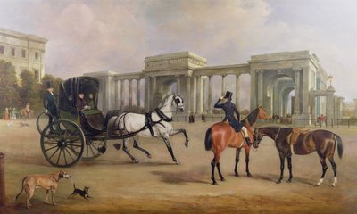 Mr. Massey Stanley med cabriolet og hacks på Hyde Park Corner, 1833 af John E. Ferneley