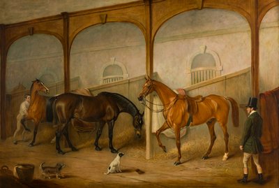 Tom of Lincoln and The Engineer in the Stables at Newport Lodge, Melton Mowbray, Leicestershire, ca. 1852 (olie på lærred) af John E. Ferneley