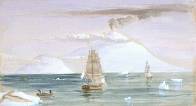 Beaufort Island og Mount Erebus. Opdaget 28. januar 1841 af John Edward Davis