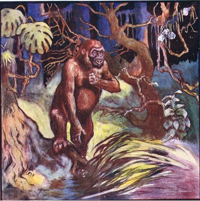 Foran os stod en enorm gorilla (farve litho) af John Edwin Noble