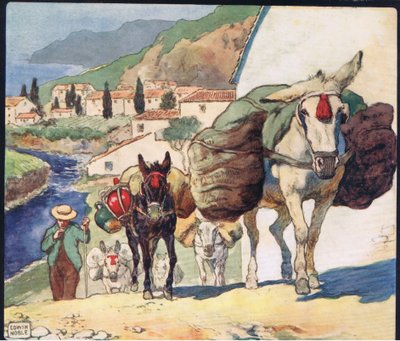 Muldyr på et spansk pas, illustration fra 