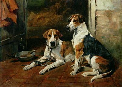 Hunde i et stabilt interiør af John Emms