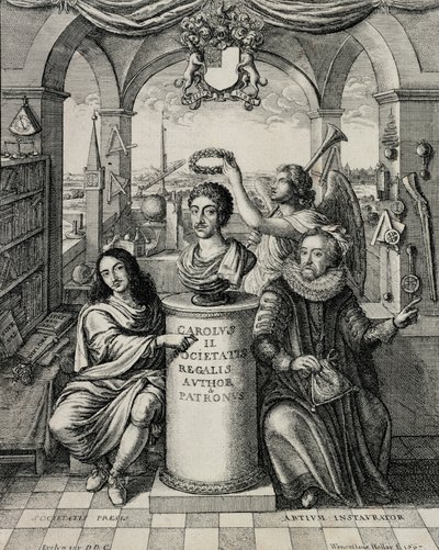 Charles II (1630-85) som protektor for Royal Society, indgraveret af Wenceslaus Hollar (1607-77) 1667 af John Evelyn