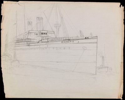PAH1223; Skitse af passagerskibet Majestic (ufærdig) (tegning) af John Everett