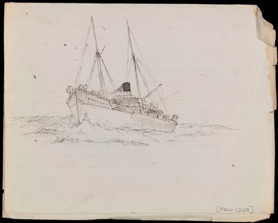 PAH1228; Skitser af et slagskib og to andre fartøjer fra Royal Navy (tegning) af John Everett