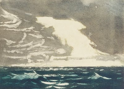Havbillede - grønt hav og stormfuld blågrå himmel 2, 20. århundrede (farvelagt akvatinte) af John Everett