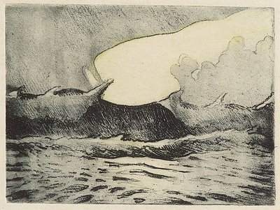 Havbillede - meget groft gråt hav 2, 20. århundrede (farvelagt radering) af John Everett