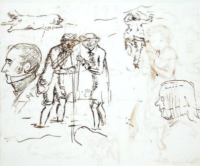 Et ark med studier med John Ruskin (1819-1900) og William Millais af John Everett Millais