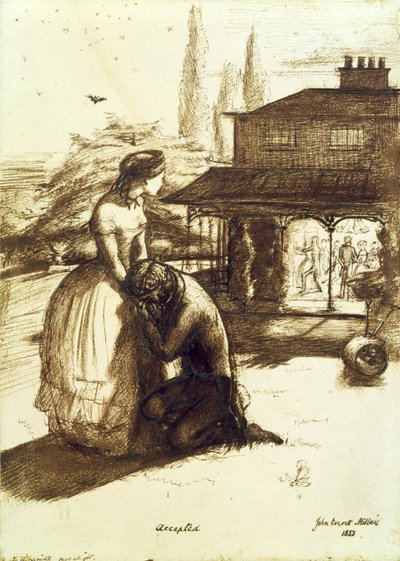 Accepteret, 1853 (pen og brunt blæk på papir) af John Everett Millais