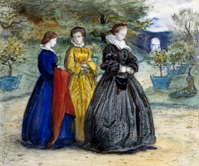 "Mary Queen of Scots" Dronning Maria Stuart (1542-1587) eller Maria I af Skotland og hendes følge. Maleri af John Everett Millais (1829-1896) (prerafaelit) af John Everett Millais