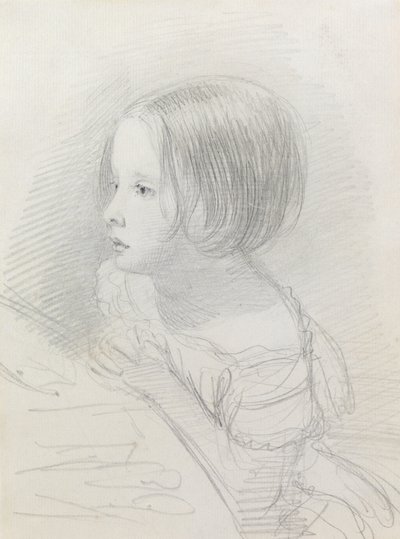 Skitse af en pige (blyant) af John Everett Millais