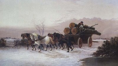 Trævogn i sneen af John F. Morris