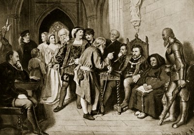 James IV i råd før slaget ved Flodden, 1513, illustration fra 