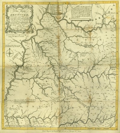 Kort over Kentucke..., indgraveret af Henry D. Pursell, trykt af T. Rook, Philadelphia, 1784 af John Filson