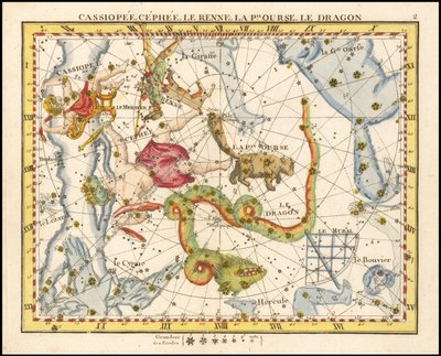 1776 - John Flamsteed - Cassiopee, Cehee, Le Renne, La Petite Ourse, Le Dragon (Cassiopea, Cepheus, Ursa Minor  Draco) af John Flamsteed