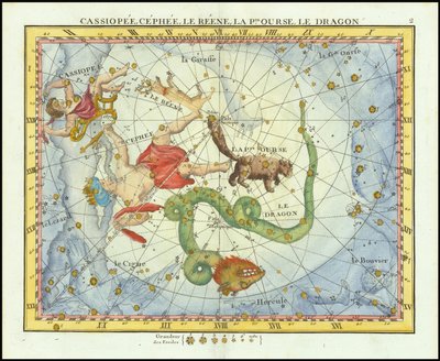 1776 - John Flamsteed - Cassiopee, Cehee, Le Renne, La Pt.Ourse, Le Dragon (Cassiopea, Cepheus, Ursa Minor  Draco) af John Flamsteed