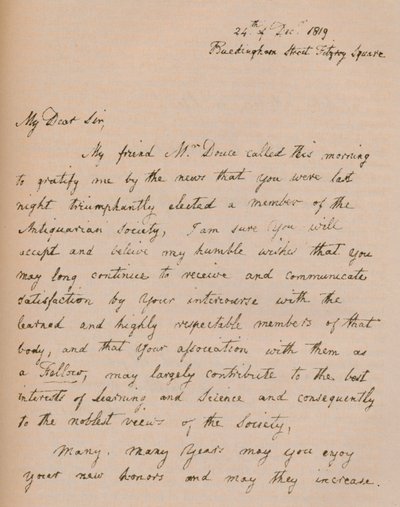 Et brev fra John Flaxman, 24. december 1819 1904 af John Flaxman
