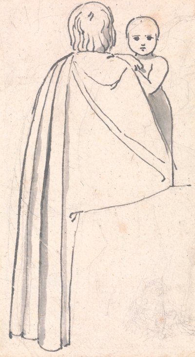 Set bagfra af en kvinde med et barn, der kigger over hendes skulder af John Flaxman