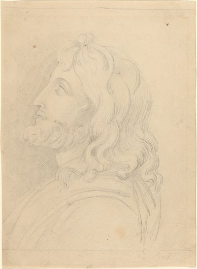 Buste af en skægget mand, der kigger op af John Flaxman