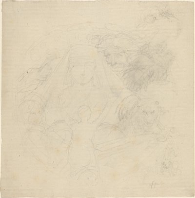 Figur set bagfra, der beder til en tilsynekomst af et hoved med løver nedenfor af John Flaxman