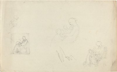 Fire studier af en siddende kvinde med børn ved hendes fødder (skitser til monumentet til Lady FitzHarris?) af John Flaxman