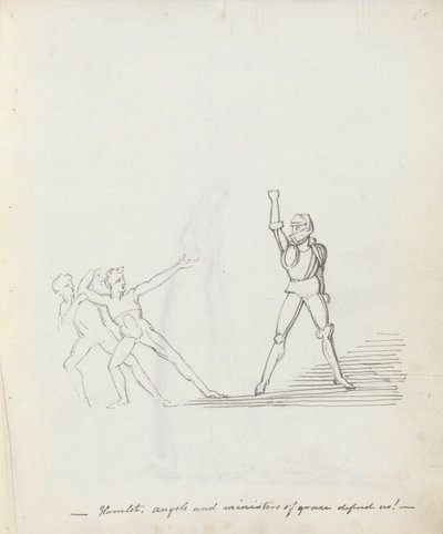 Hamlet. engle og nådetjenere forsvarer os!, 1783 (pen, blæk og vask på papir) af John Flaxman