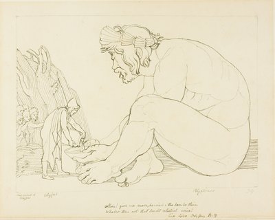 Polyfemos beder Odysseus om mere vin af John Flaxman