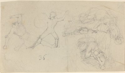 Ark med skitser, inklusive to krigere, der kæmper af John Flaxman